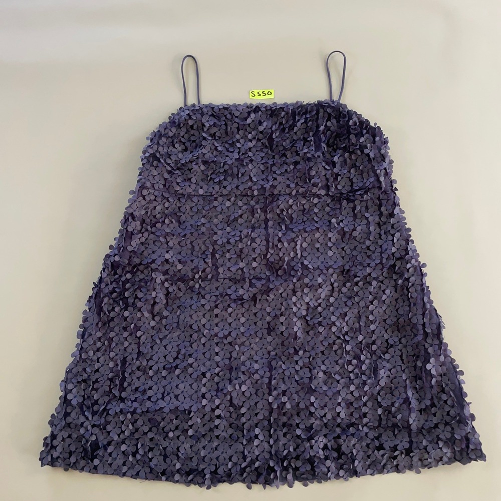 Anthropologie Purple Floral Applique Mini Dress Sleeveless 3D Petal XL